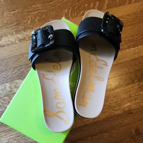 Sam Edelman Black Sandal Slide Ariane Marble Buckle Leather Platform Size 6.5 - Picture 9 of 16